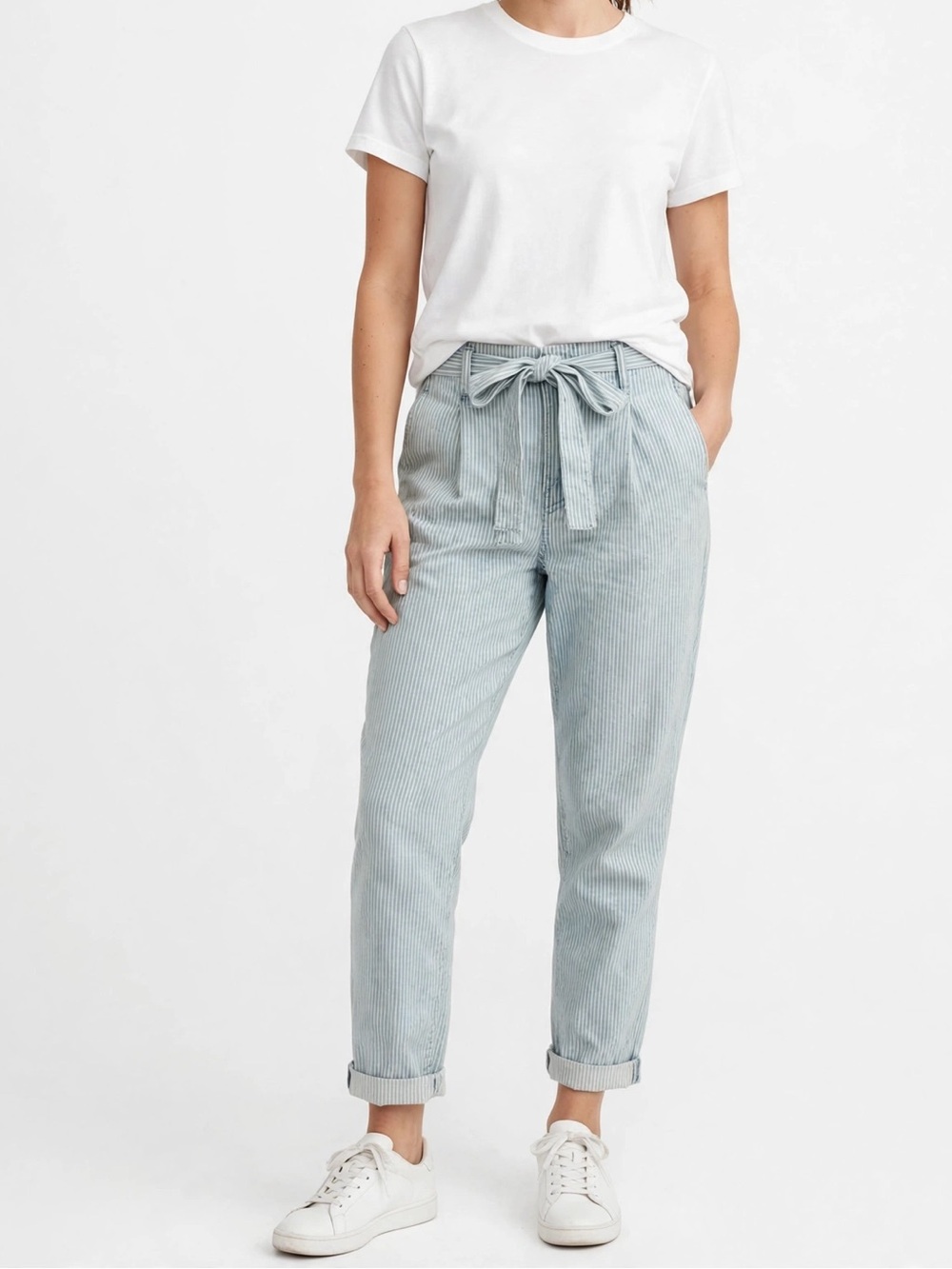 Gap Striped Paperbag Waist Pants - Light Blue